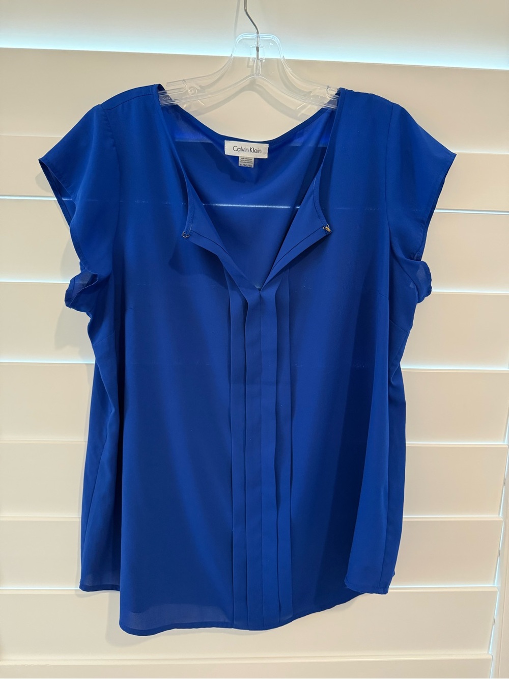 Calvin Klein Cobalt Blue Pleated Front Cap Sleeve Blouse